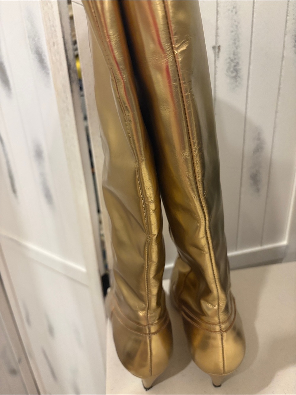 Zara Gold Metallic knee high Pointed Toe leather Boots - Picture 7 of 7